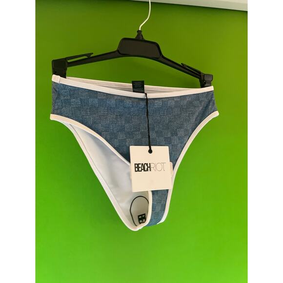 Beach Riot Denim Daze Checkered Scoop Neck Racerback Swimsuit Set XL - Picture 5 of 5